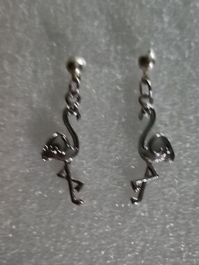 Hand Crafted Silver Flamingo Drop Earrings - Women Jewelry